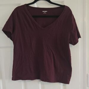 Old Navy Women's Dark Red V-Neck Tee